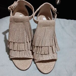 UTERQUE SPAIN FRINGE LEATHER ANKLE STRAP STILETTO HEELS BAICH EUR 38 US 7.5